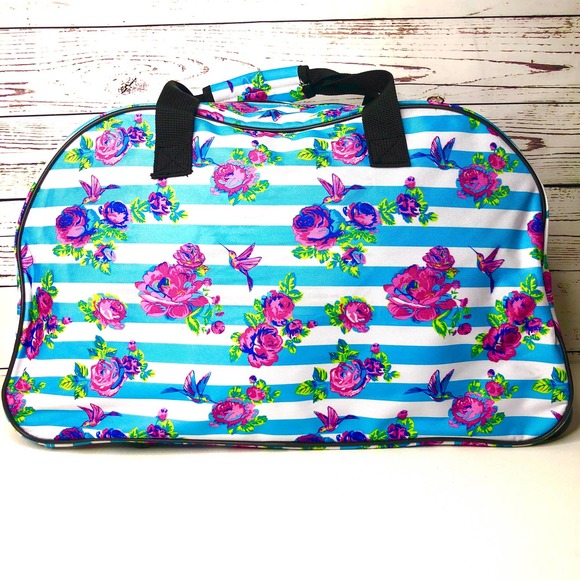 Betsey Johnson Stripe Floral 22" Rolling Duffle - Picture 3 of 12